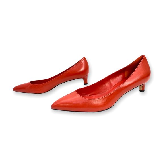 GUCCI Orange Red Oxidation Leather Gloria Kitten Heel Pumps Size 38.5 US 8.5 - Picture 2 of 15